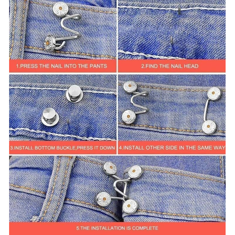 Xvia Flower Waist Pin,Jeans Adjustable Button Pins Waist Buckle For Loose Jeans Pants,Pearl Detachable Instant Jeans Button Pins Waist Tightener(4-Pcs)