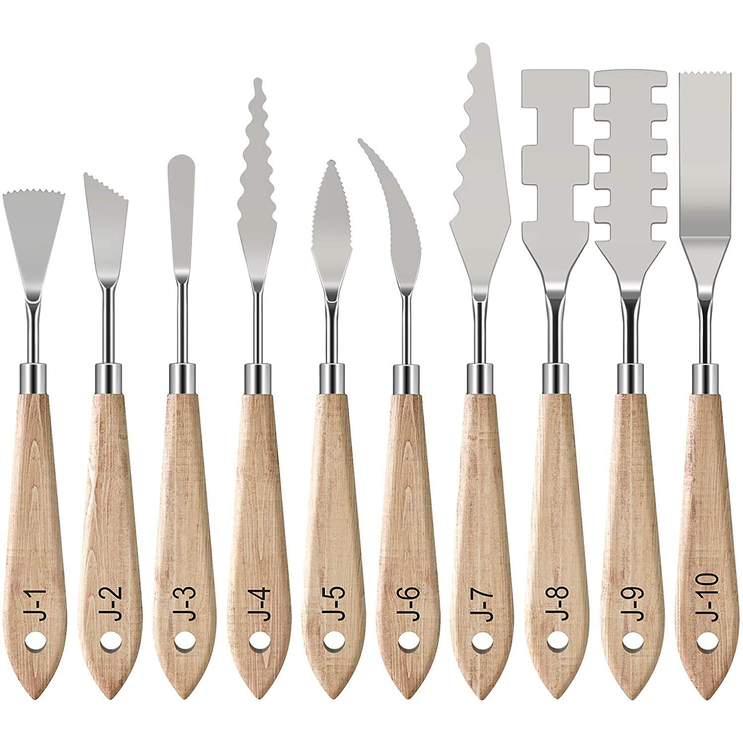 The Art Box 10 Pieces Painting Knives With Wood Grip Handle Stainless Steel Palette Knife Set Oil Painting Metal Knives Color Mixing Scraper Painting Art