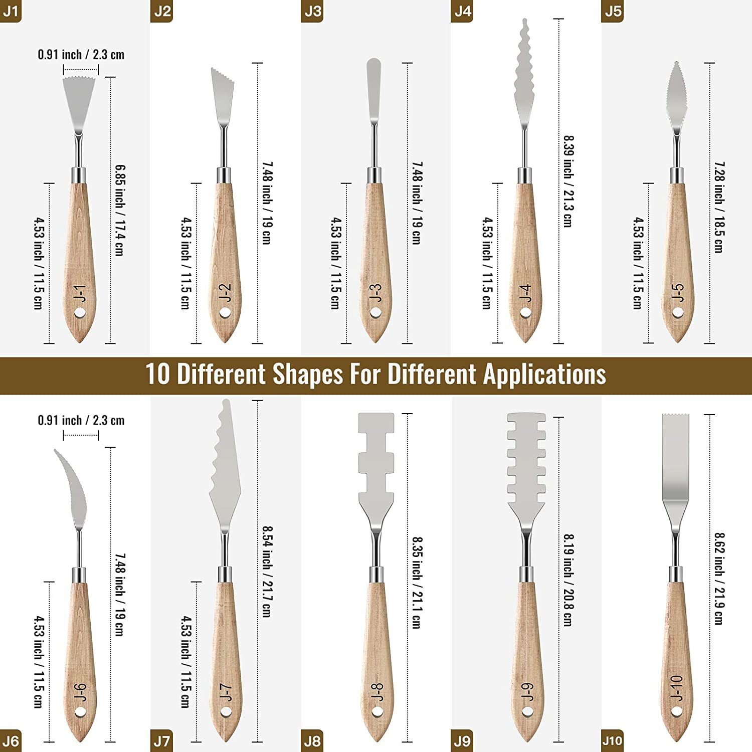 The Art Box 10 Pieces Painting Knives With Wood Grip Handle Stainless Steel Palette Knife Set Oil Painting Metal Knives Color Mixing Scraper Painting Art