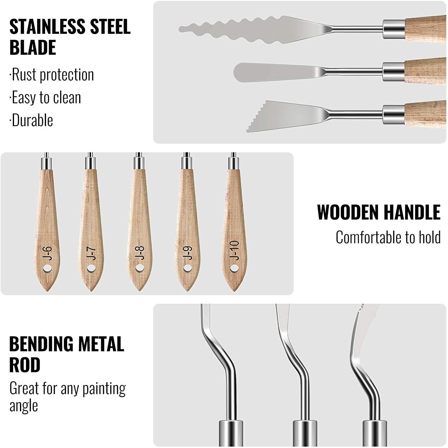 The Art Box 10 Pieces Painting Knives With Wood Grip Handle Stainless Steel Palette Knife Set Oil Painting Metal Knives Color Mixing Scraper Painting Art