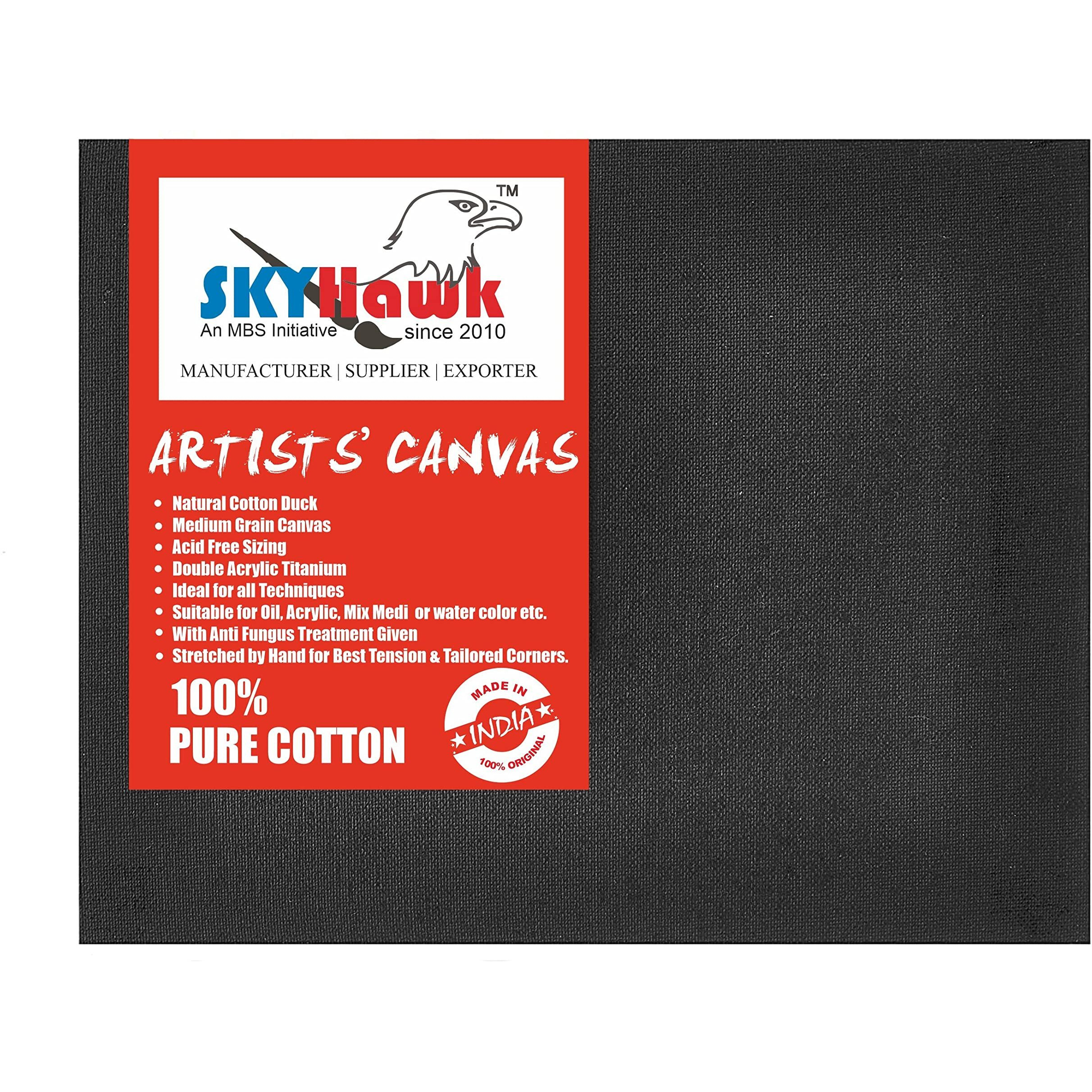Skyhawk Black Medium Grain Cotton Canvas Board 12Inch X 12Inch (Set Of 8)