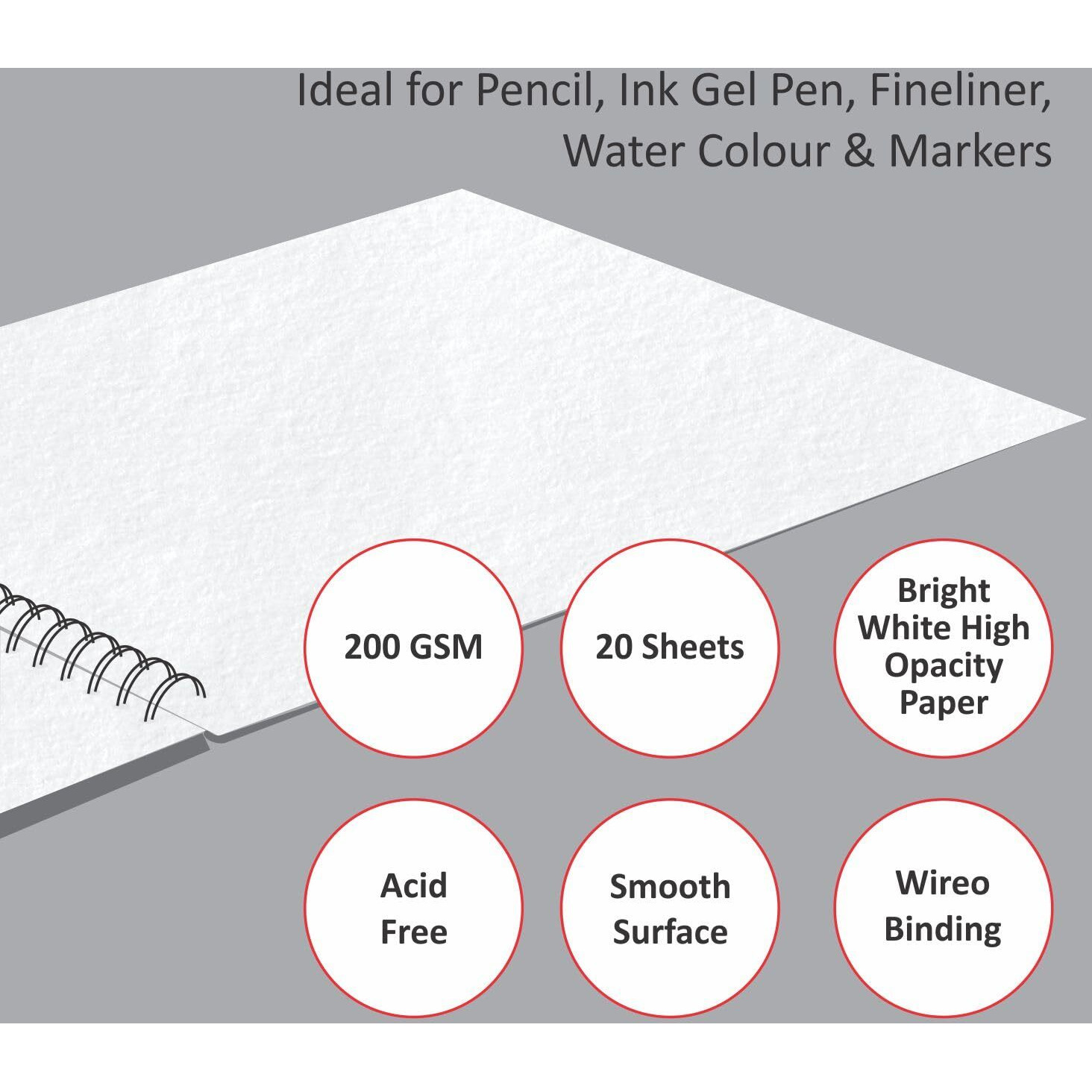 Anupam Ivory Sketch Book A4 Size Spiral-Bound Sketchpad Acid Free Paper 180 Gsm (20 Sheets, 40 Pages)