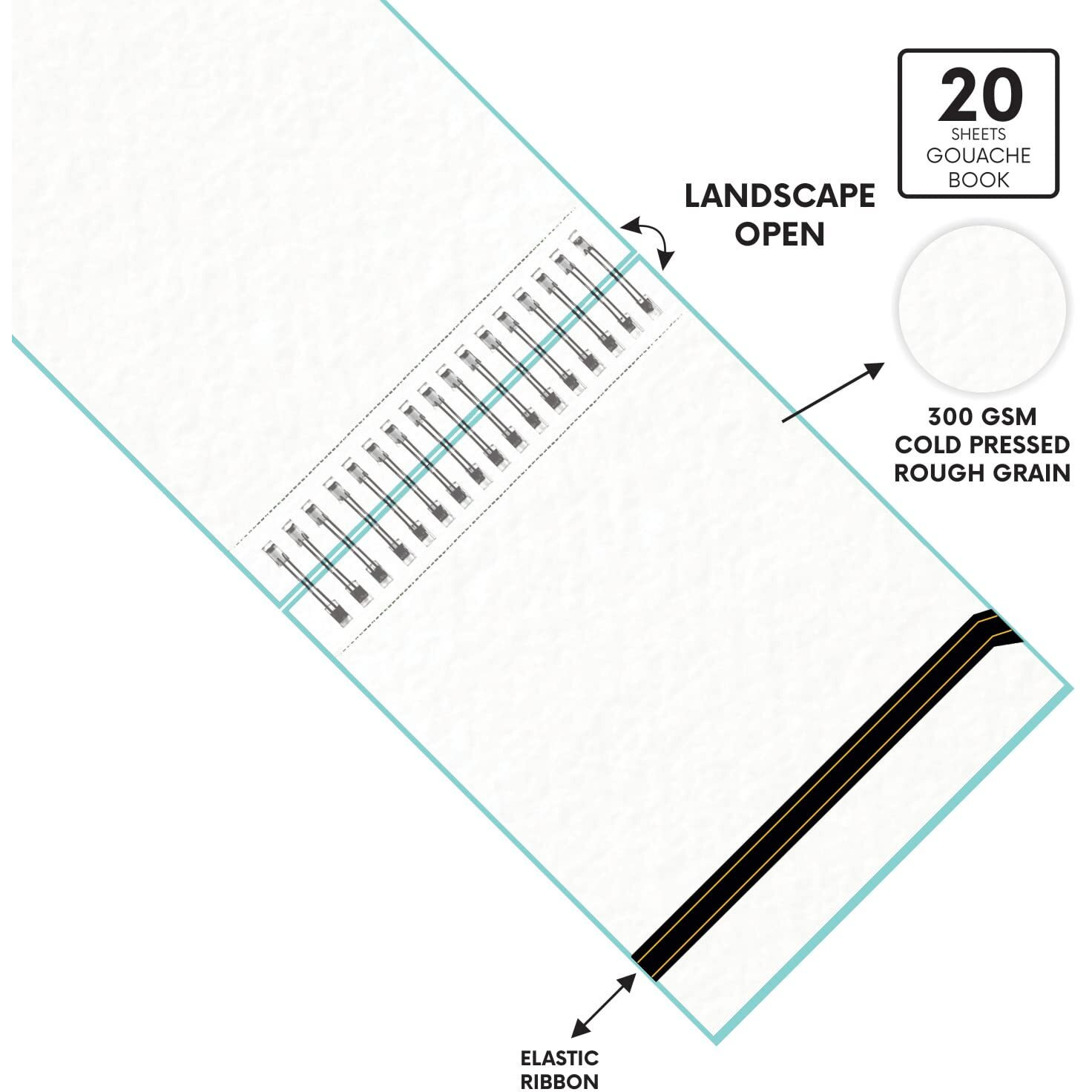 Zen Sangam Premium A6 Spiral Gouache Journal - Landscape - 300 Gsm - Cold Pressed Sketchbook - Rough Grain Surface - 20 Sheets (40 Pages) - Size (14.8X10.5Cm) - Gouache Book - Sky Blue - For Artists