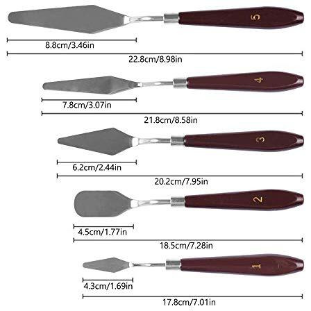 Eclet Palette Painting Knives - Set Of 5 Various Sizes & Shapes, Stainless Steel Scraper Spatula With Polished Brown Handle For Artist Canvas Oil Paint Mixing Colour(I)