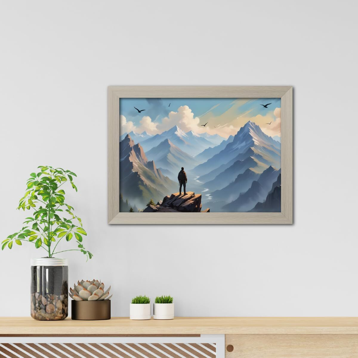Tenorarts Mountain Photo Frame Vastu Abstract Modern Art Framed Aesthetic Wall Painting With White Wooden Texture For Living Rooms Office Bedroom - Paintings/Wall Hangings (12Inches X 9Inches)