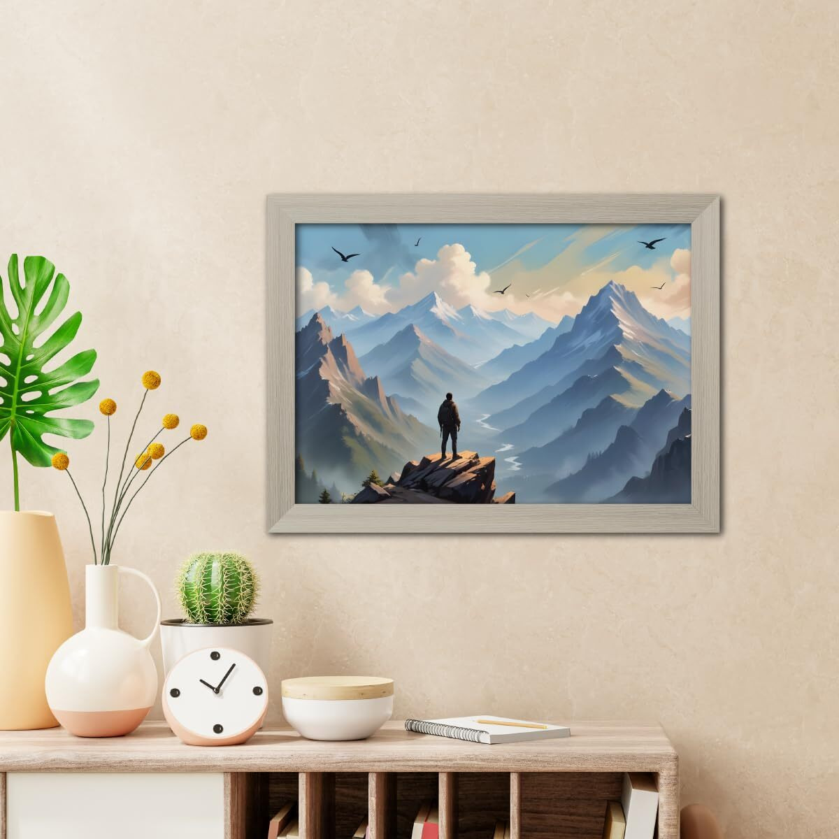 Tenorarts Mountain Photo Frame Vastu Abstract Modern Art Framed Aesthetic Wall Painting With White Wooden Texture For Living Rooms Office Bedroom - Paintings/Wall Hangings (12Inches X 9Inches)