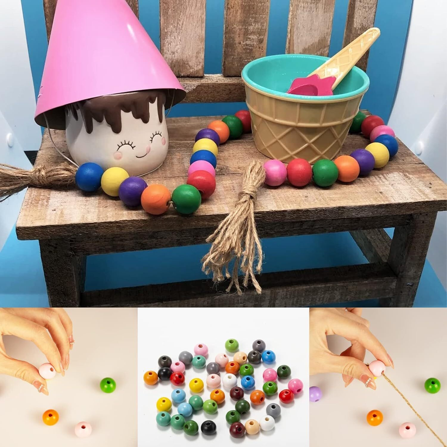 Diy Crafts 130, Mix Beads Set, Include Printed Wooden & Plastic Beads Loose Random Unssorted Natural Wooden & Plastic Bead And Rainbow Color Wooden Beads For Jewelry Making Diy Contain P(130)