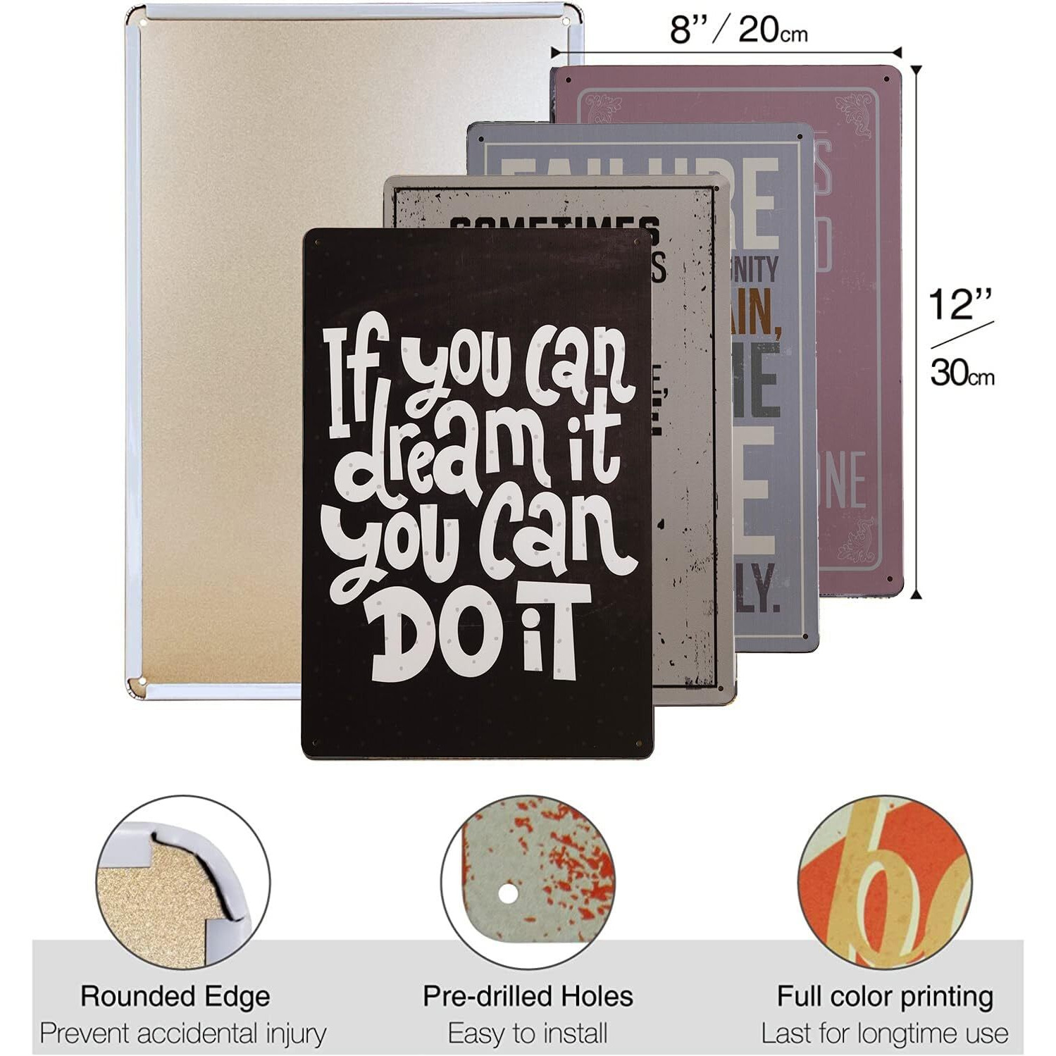 Store2508 Motivational Vintage Metal Tin Sign Poster - Pack Of 4, 30X20 Cm (Set D)