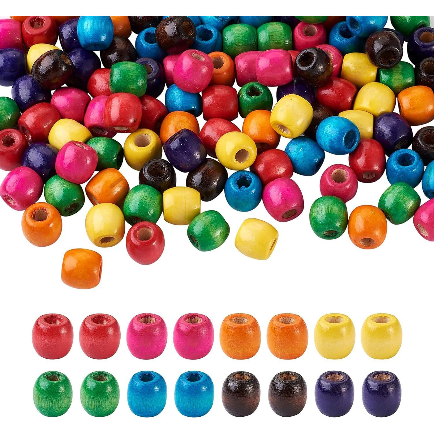 Diy Crafts 130, Large Hole Wooden Barrel Spacer Beads Natural Wood Rondelle Drum Dreadlock Hair Braid Beads For Macrame Jewelry Craft M (130)