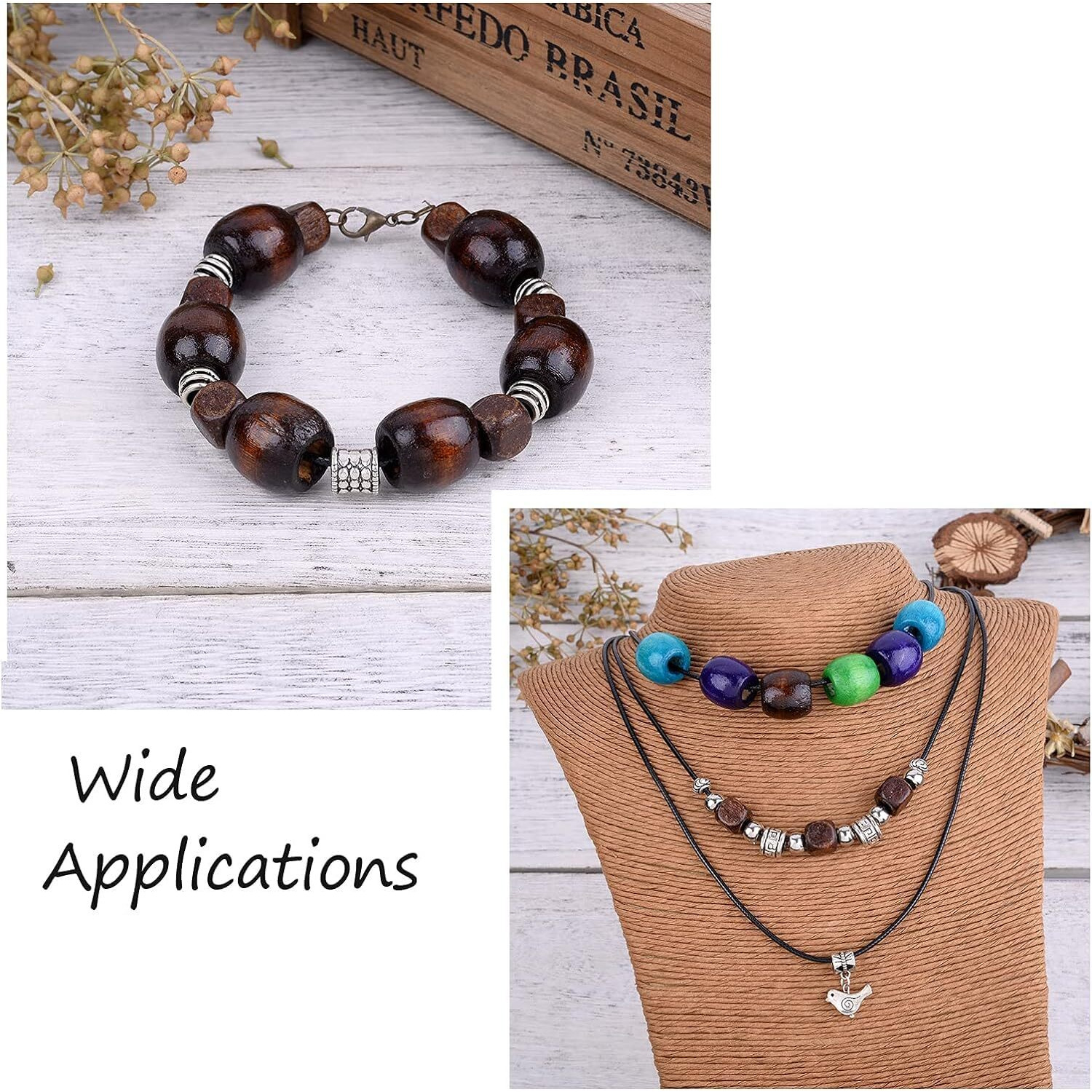 Diy Crafts 130, Large Hole Wooden Barrel Spacer Beads Natural Wood Rondelle Drum Dreadlock Hair Braid Beads For Macrame Jewelry Craft M (130)