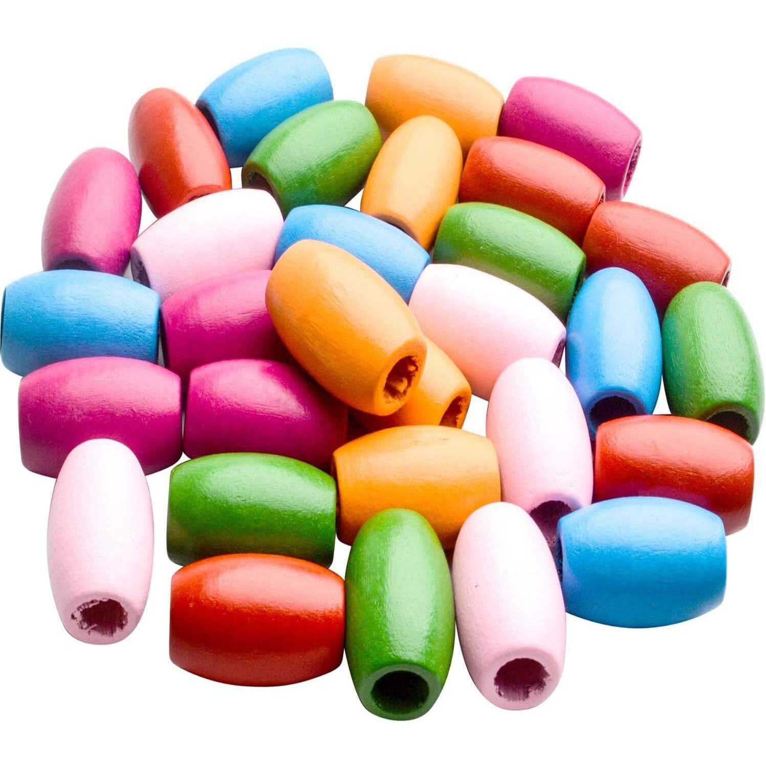 Diy Crafts 390, Wooden Beads Colorful Oval Wood Beads Large Hole Tube Beads Barrel Wood Spacer Beads For Diy Bracelet Necklace Hair For Garland Macrame, Diy Jewelry Making, Farmhouse Decor (390)