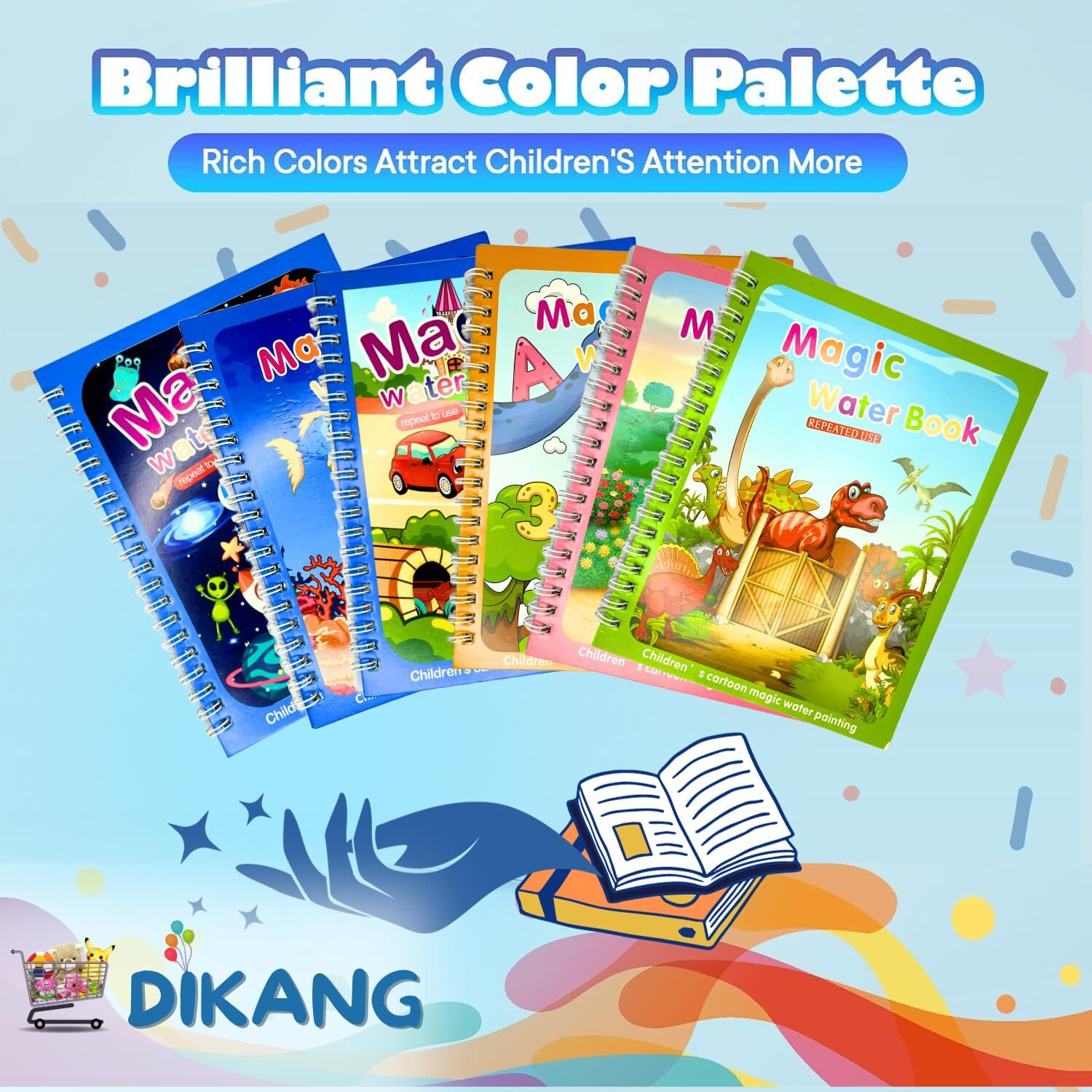 Dikang Magic Water Book For Kids, Magic Brush Pen Sketch Book, Drawing Books Toys For Kids, Return Gifts For Kids Toys For 2-5 Years (Random 1Pc Pack)