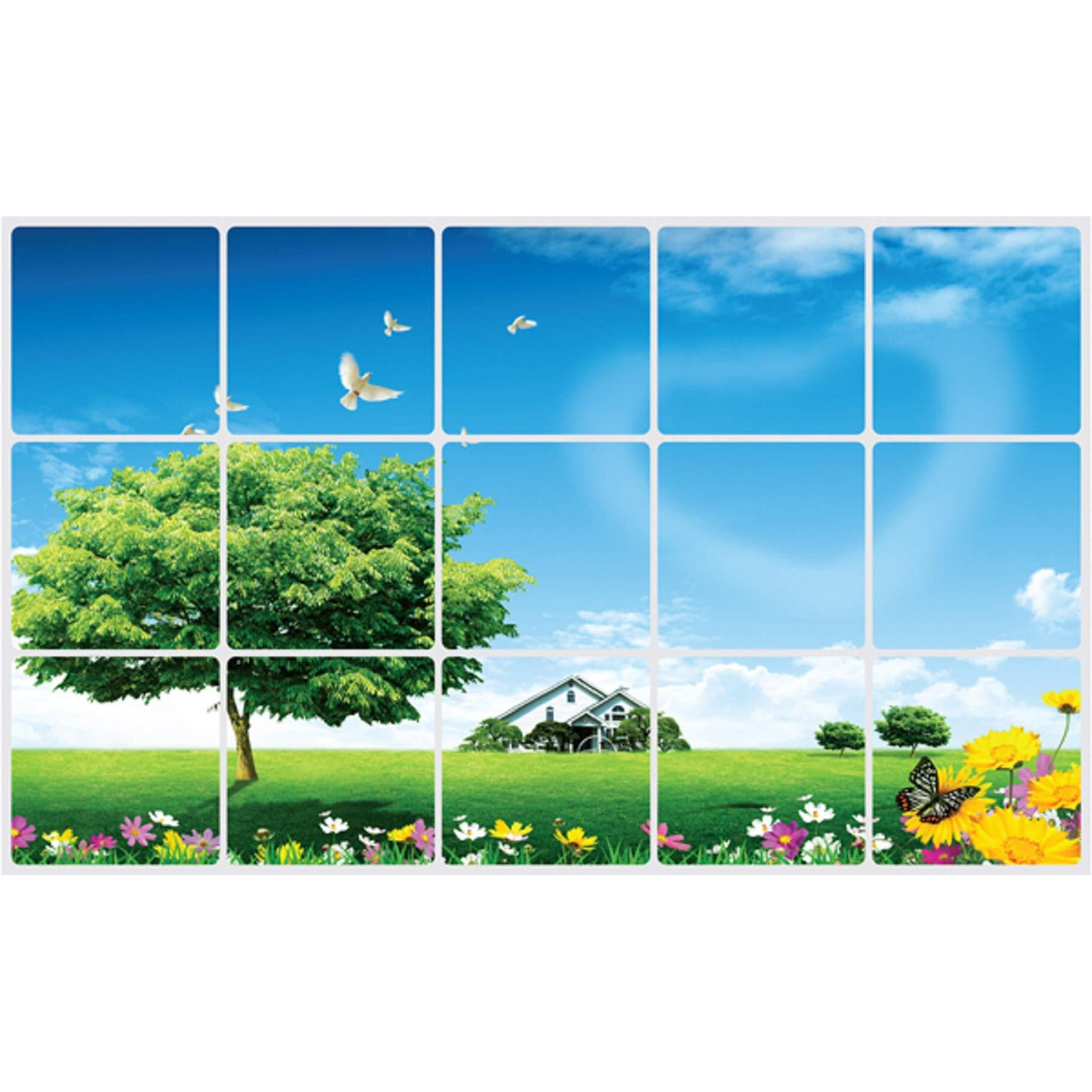 Jaamso Royals Green Tree And Sky Kitchen Wall Stickers Self-Adhesive Resistant Removable Heat Oil Proof Waterproof Vegetable Decal Aluminum Foil Sticker (75Cm X 45Cm)