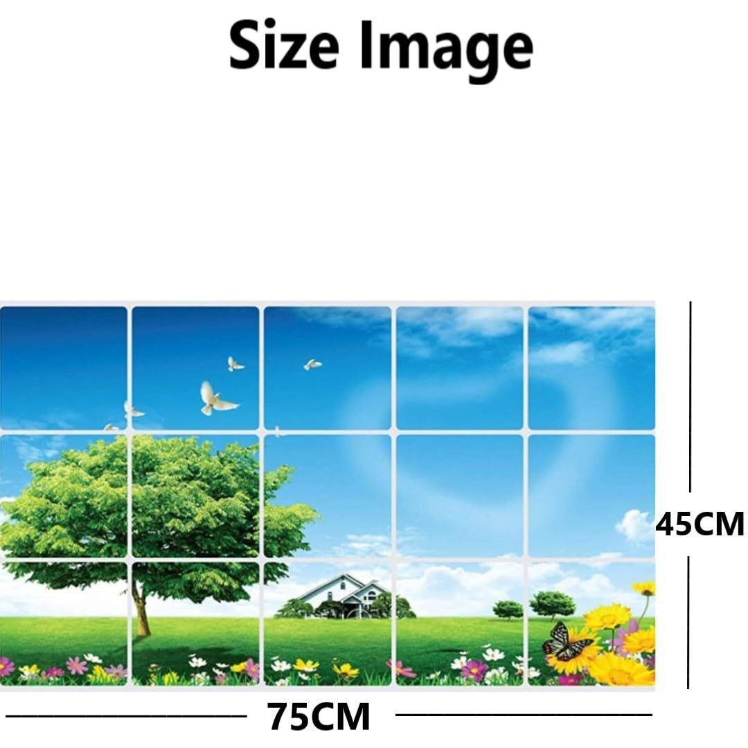 Jaamso Royals Green Tree And Sky Kitchen Wall Stickers Self-Adhesive Resistant Removable Heat Oil Proof Waterproof Vegetable Decal Aluminum Foil Sticker (75Cm X 45Cm)