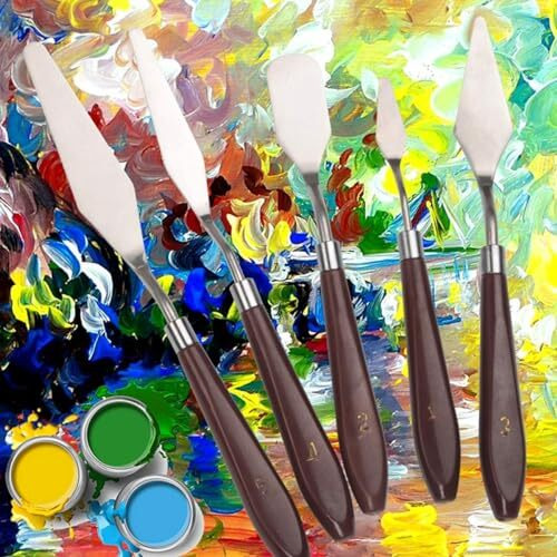 Eclet Palette Painting Knives - Set Of 5 Various Sizes & Shapes, Stainless Steel Scraper Spatula With Polished Brown Handle For Artist Canvas Oil Paint Mixing Colour(F)