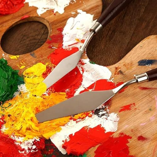 Eclet Palette Painting Knives - Set Of 5 Various Sizes & Shapes, Stainless Steel Scraper Spatula With Polished Brown Handle For Artist Canvas Oil Paint Mixing Colour(F)