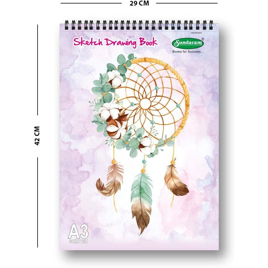 Sundaram A3 Sketch Book Spiral Bound, (Wiro) 56 Pages, (28 Sheets) 29 X 42 Cm Plain (Pack Of 2)