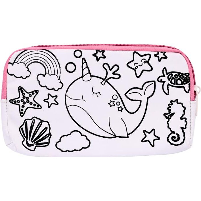 Hobby India Diy Canvas Pouch Painting Kit Set For Kids Pre-Printed Art & Craft For Girls Creative Activity Age 3,4,5, 6,7,8+ With Zipper Color & Brush (Whale)