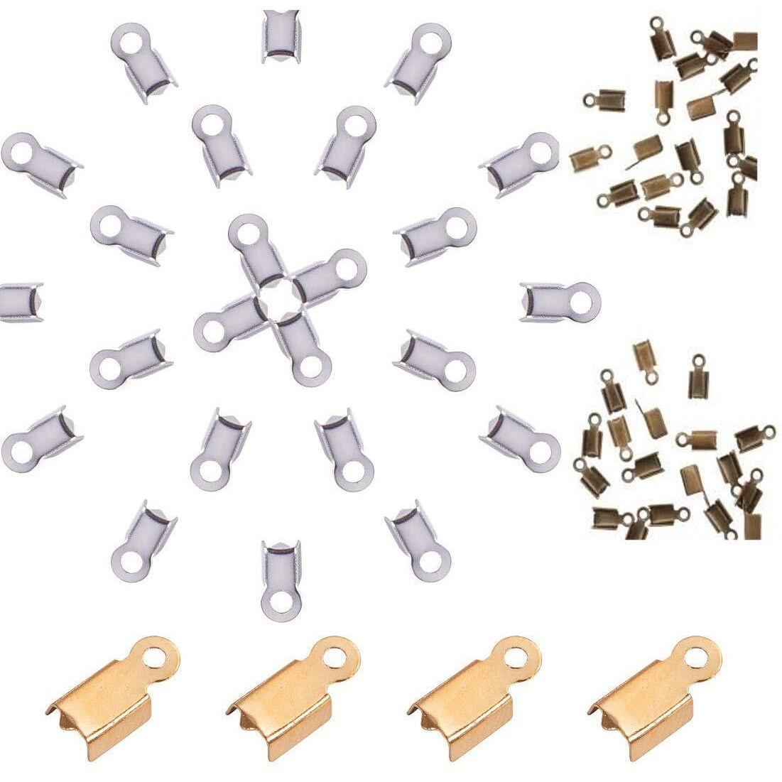 Diy Crafts Pack Of 200 Pcs, Silver Package Include As Title, About 200 Pcs 304 Stainless Steel Fold Over Cord Ends Terminators Crimp En(Pack Of 200 Pcs, Silver Package Include As Title)