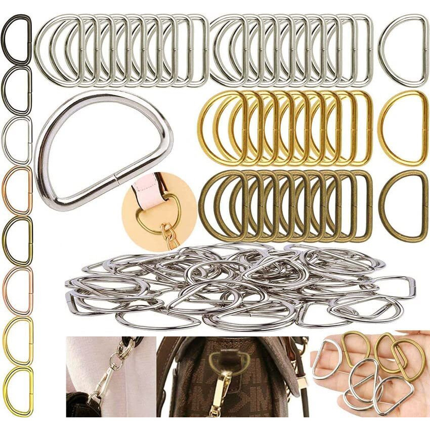 Diy Crafts 20 Pcs, Chrome Gold, Metal D Ring Semi-Circular D Ring For Hardware Bags Ring For Diy Accessories Jewellry, Bags, Wallets And Lug (20 Pcs, Chrome Gold)