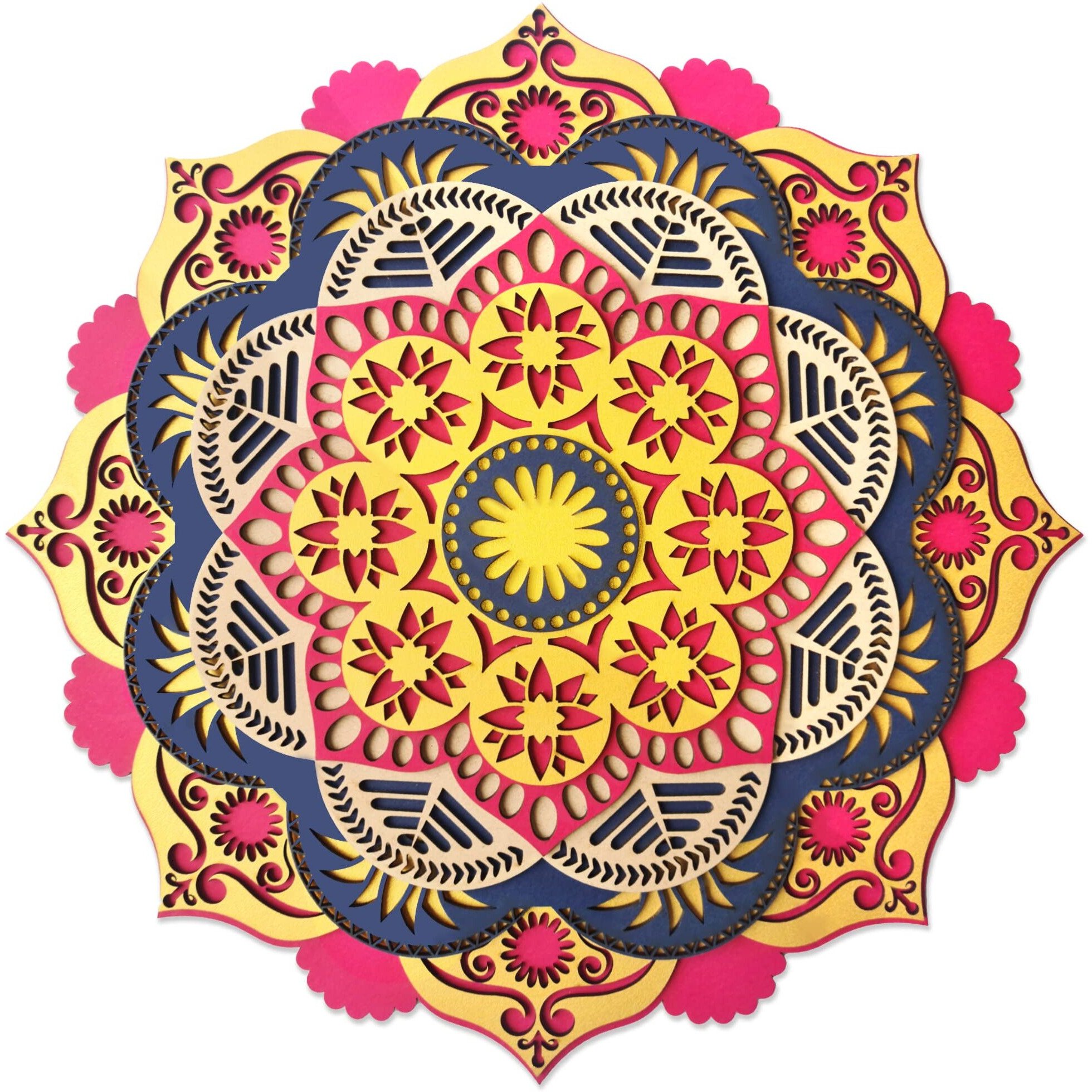 Ambiyaa 13 * 13 Inches 3D Laser Cut Mandala Wall Art | Decorative & Multi Layered Mandala | Hand Crafted Wooden Wall Dcor For Living Room Home Office