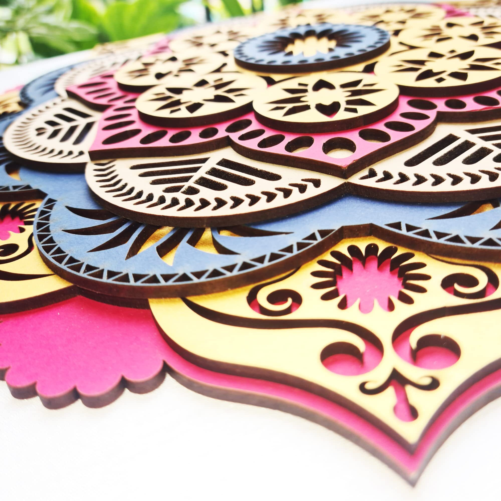Ambiyaa 13 * 13 Inches 3D Laser Cut Mandala Wall Art | Decorative & Multi Layered Mandala | Hand Crafted Wooden Wall Dcor For Living Room Home Office