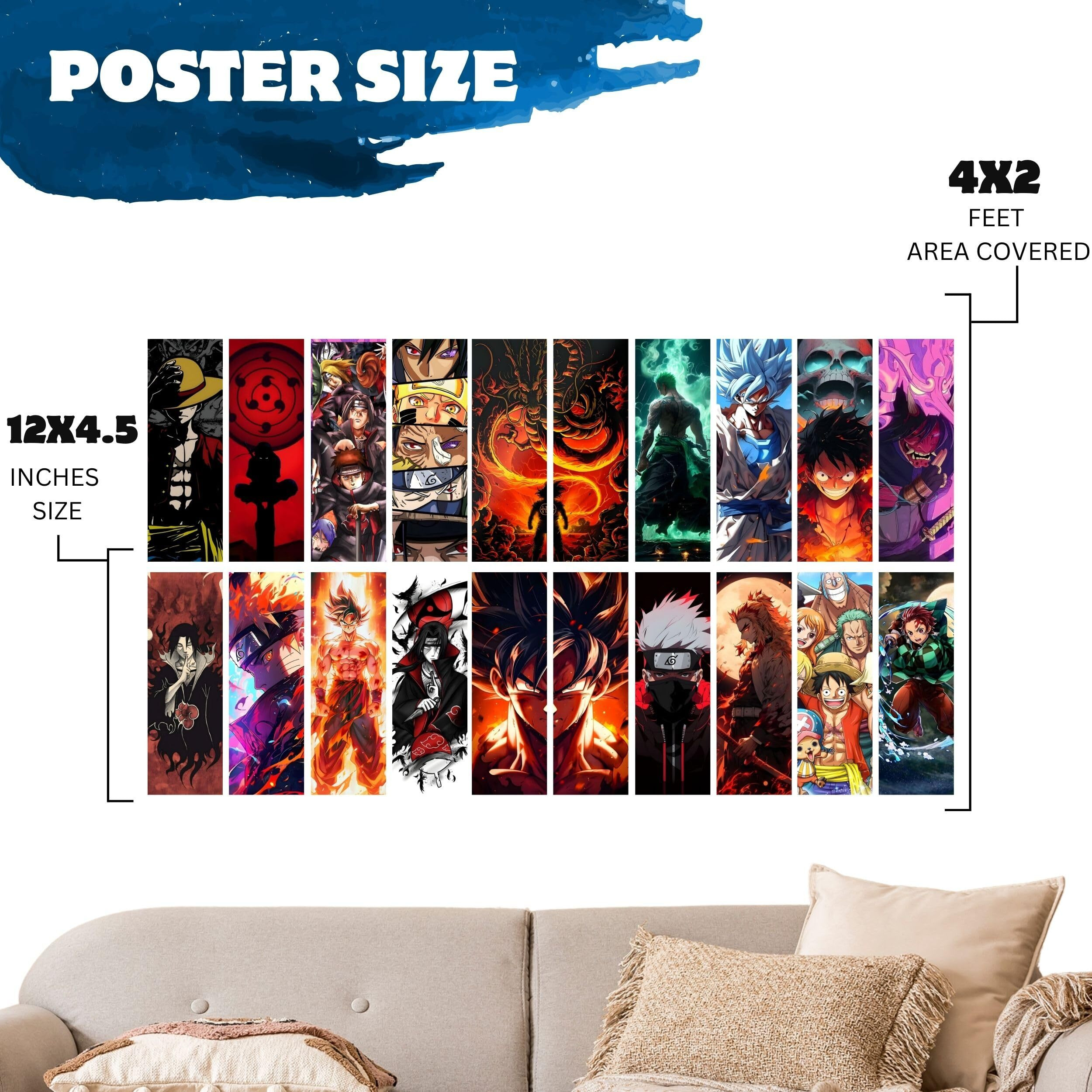Anime Printed Posters, Various Anime Characters, Size 12X4.5 Inch (Multicolor)