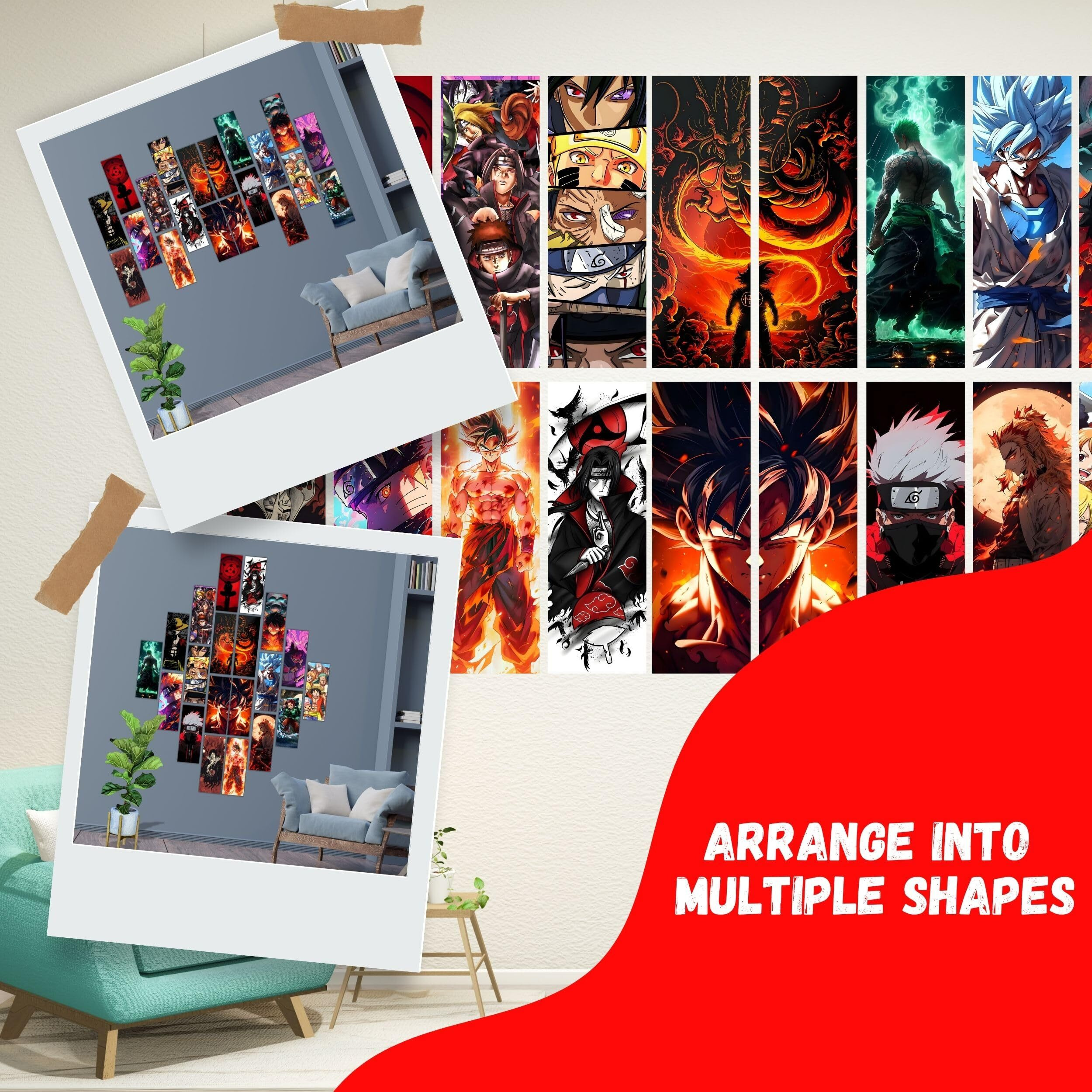 Anime Printed Posters, Various Anime Characters, Size 12X4.5 Inch (Multicolor)
