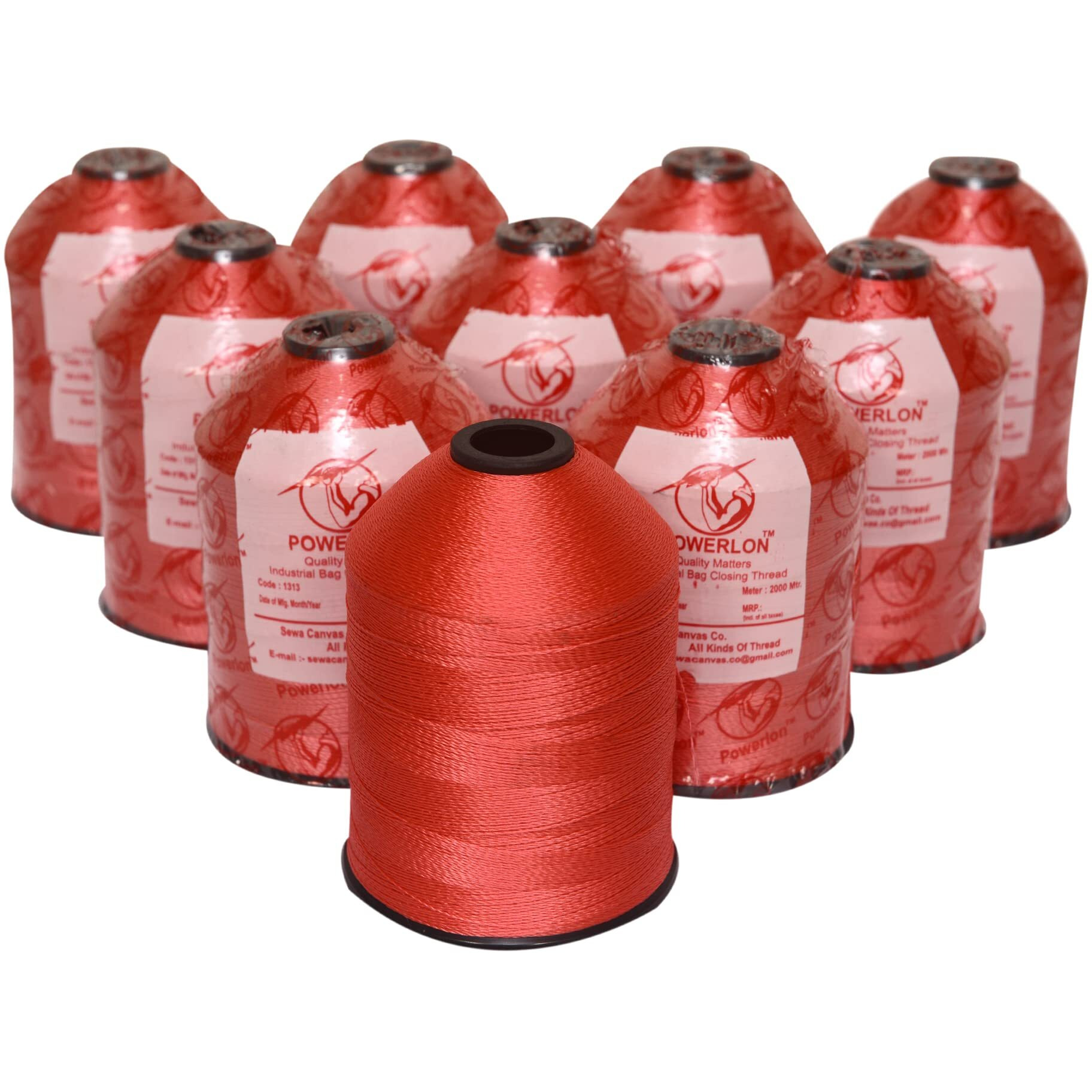 Powerlon 2 Ply Pp/ Nylon 2000 Meters Strong Bag Closing Thread For Revo, Lpi & Other Brands Machines ( Red, 20 Pcs )
