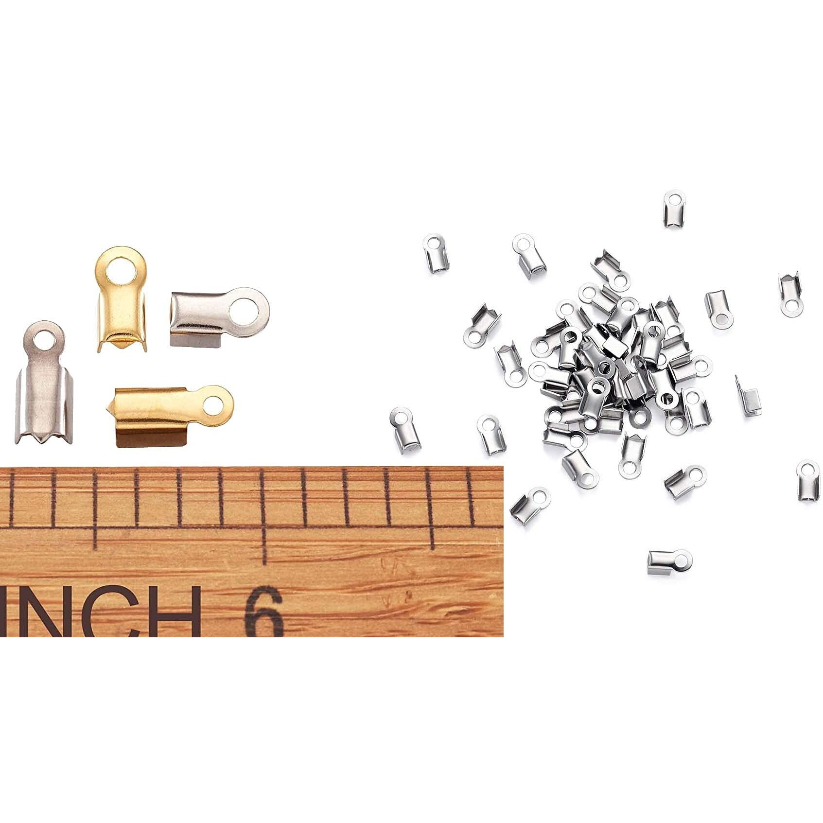 Diy Crafts Design No  5, Pack Of 50 Pcs, 304 Stainless Steel Fold Over Crimp Cord Ends Fold Over Cord Ends Leather Ribbon Ending Clasp Tips End Clamp Jewelry Conn(Design No  5, Pack Of 50 Pcs)