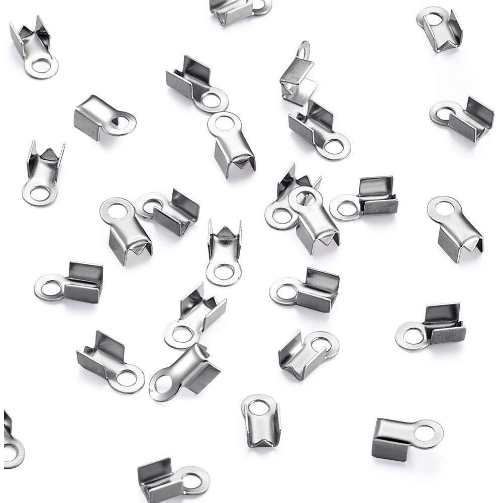 Diy Crafts Design No  5, Pack Of 50 Pcs, 304 Stainless Steel Fold Over Crimp Cord Ends Fold Over Cord Ends Leather Ribbon Ending Clasp Tips End Clamp Jewelry Conn(Design No  5, Pack Of 50 Pcs)