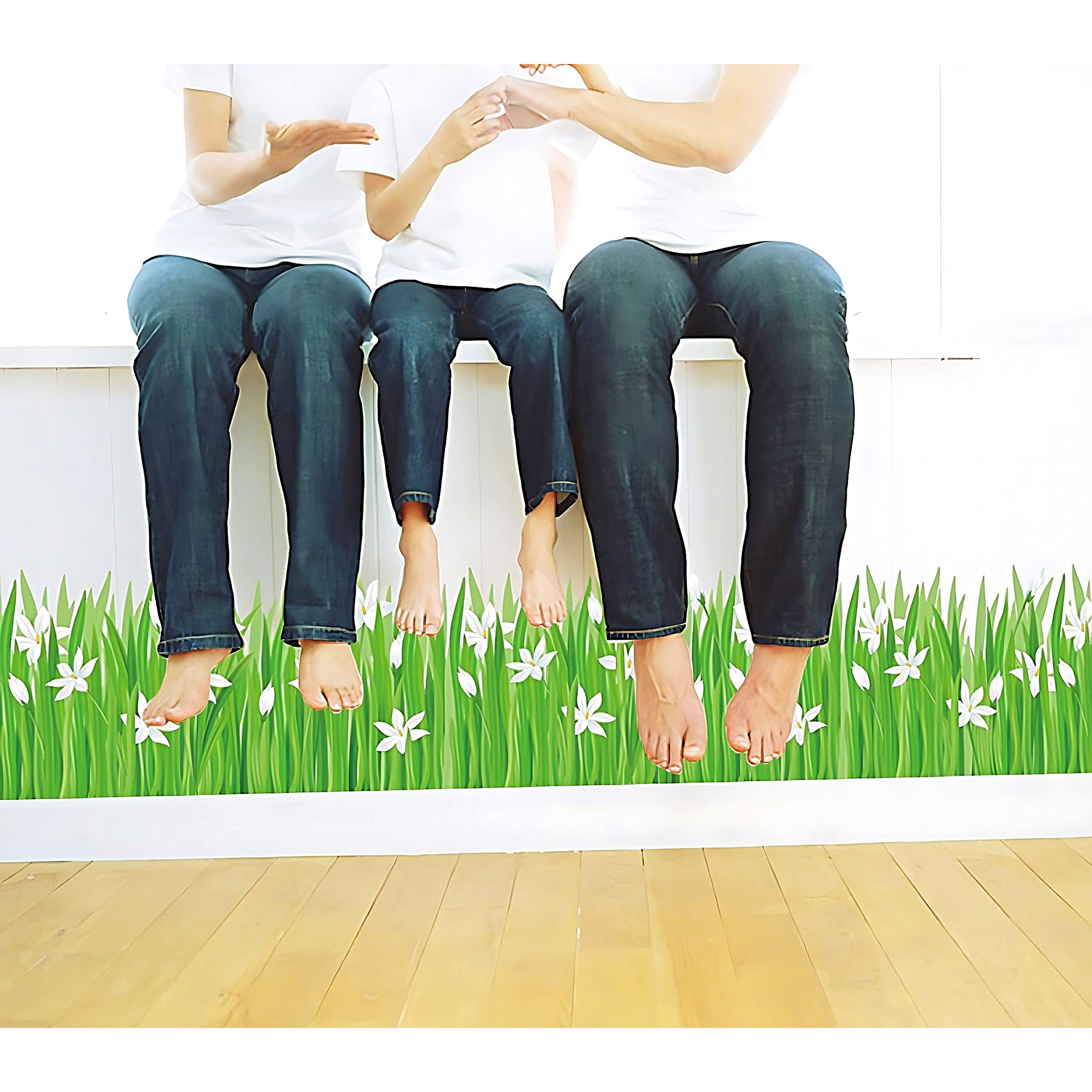 Jaamso Royals Flowers With Grass And Butterfly Wall Stickers For Living Room Flowers, Floral Wall Stickers, Flower Sticker, Nature Wall Stickers, Garden Stickers For Walls Of Home (Sayuri Grass)
