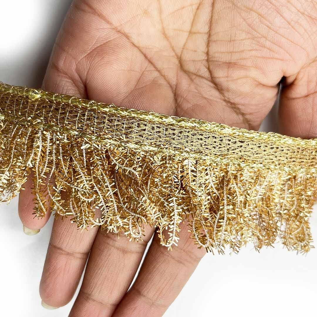 Adikala Golden Frilled Jhalar Lace Suitable For Dupatta, Saree, Suit, Lehenga, Saree & Dupatta, Home Furnishing, Diy Art & Crafting, Etc -9Mtr Approx