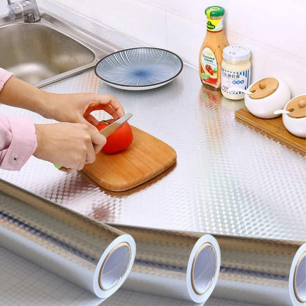 Dreamshop Kitchen Backsplash Wallpaper Peel And Stick Aluminum Foil Contact Paper Self Adhesive Oil-Proof Heat Resistant Wall Sticker For Countertop Drawer Liner Shelf Liner