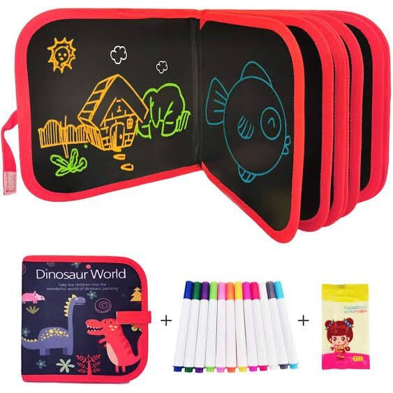Shaktism Diy Reusable Graffiti Blackboard Drawing Book, 14 Pages, 12 Coloured Chalk Markers, 2 Cleansing Wipes - Blackboard Drawing Book Coloring Doodle Slate Randon Design And Colour