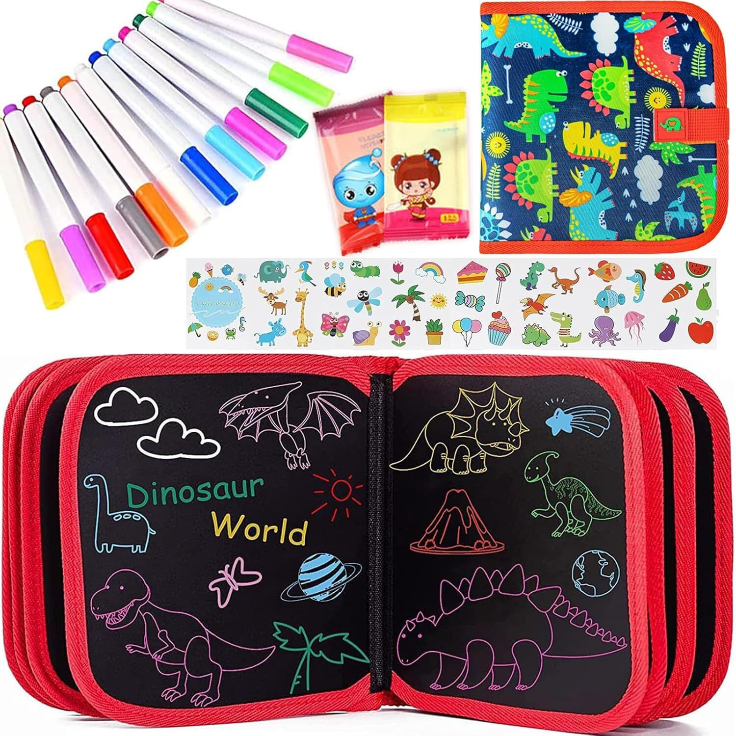 Shaktism Diy Reusable Graffiti Blackboard Drawing Book, 14 Pages, 12 Coloured Chalk Markers, 2 Cleansing Wipes - Blackboard Drawing Book Coloring Doodle Slate Randon Design And Colour