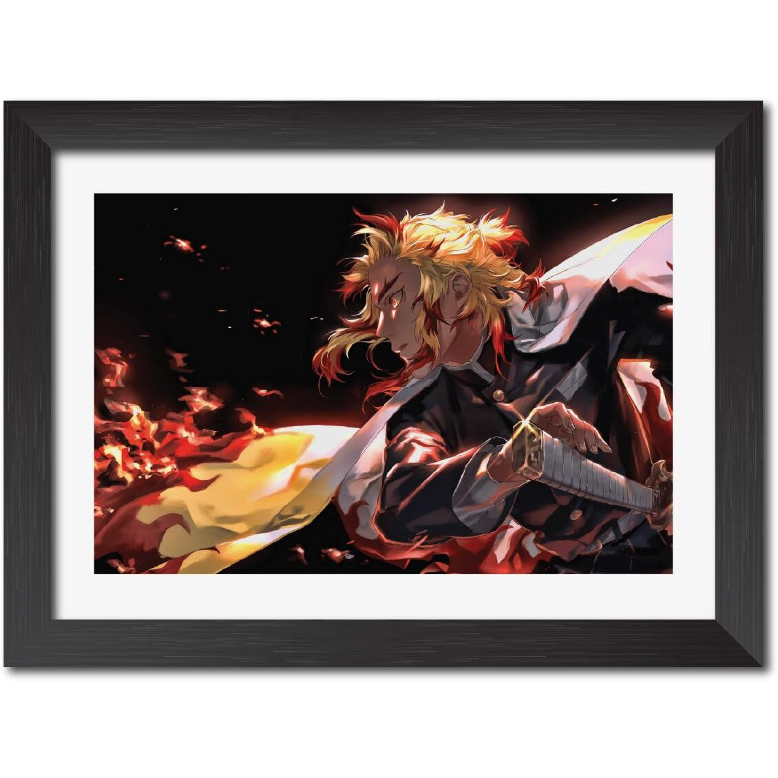 Tenorarts Rengoku Poster Demon Slayer Anime Laminated Posters Framed Paintings With Matt Finish Black Frame (12Inches X 9Inches)