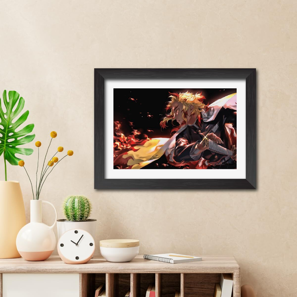 Tenorarts Rengoku Poster Demon Slayer Anime Laminated Posters Framed Paintings With Matt Finish Black Frame (12Inches X 9Inches)