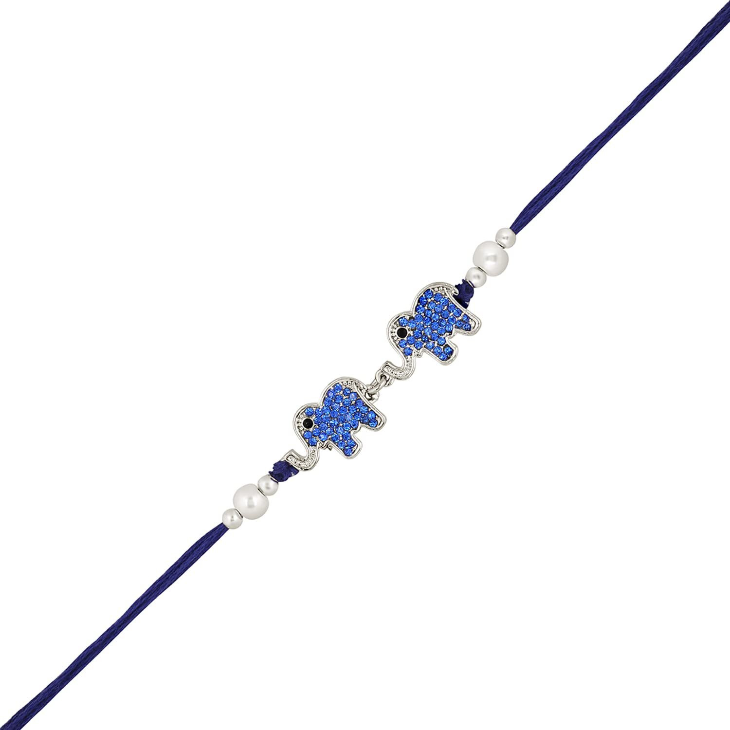 Mahi Dual Elephant Shape Blue Crystals Rakhi For Bhaiya/Brother (Ra1100688R)