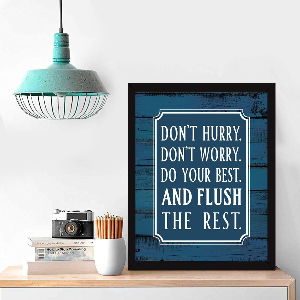 Chaka Chaundh - Bathroom Poster - Bathroom Posters With Frame - Bathroom Quotes Framed Posters - Washroom Quotes Frames - Toilet Quotes Wall Hanging - (14 X 11 Inches) (Blue)