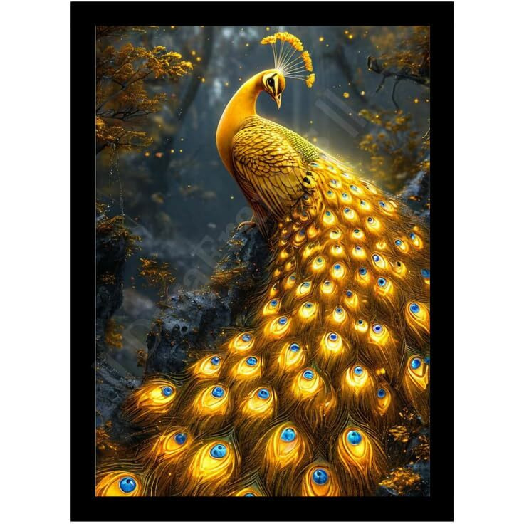 Divaframes Peacock Painting For Wall Vastu, Dancing Peacock Picture For Home Decor, Beautiful Wall Frame, Positive Energy Home & Office Decoration, 10 X 13 Inch