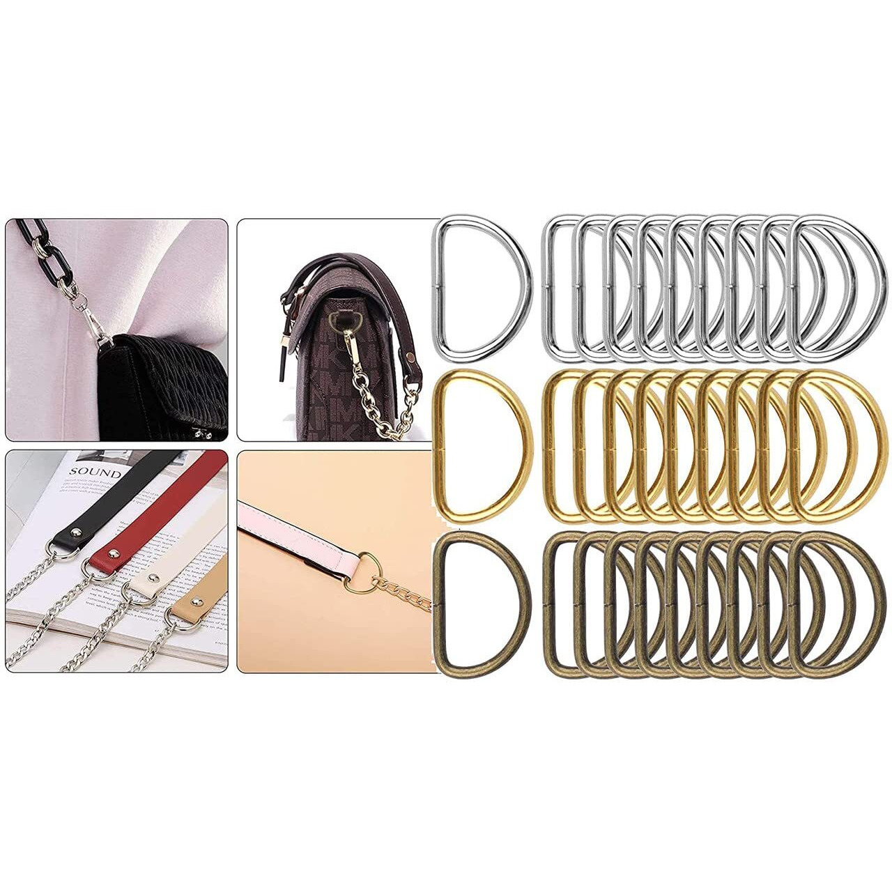 Diy Crafts 50 Pcs, Golden, Metal D Ring Semi-Circular D Ring For Hardware Bags Ring For Diy Accessories Jewellry, Bags, Wallets And Luggage (50 Pcs, Golden)