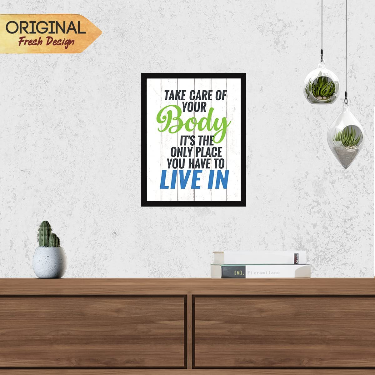 Chaka Chaundh Engineered Wood - Health Quotes Wall Frames Decoration - Health Motivation Wall Poster For Diagnostic Center, Path Lab & Hospitals - (14 X 11 Inches) (Take Care Of Yourself - White)