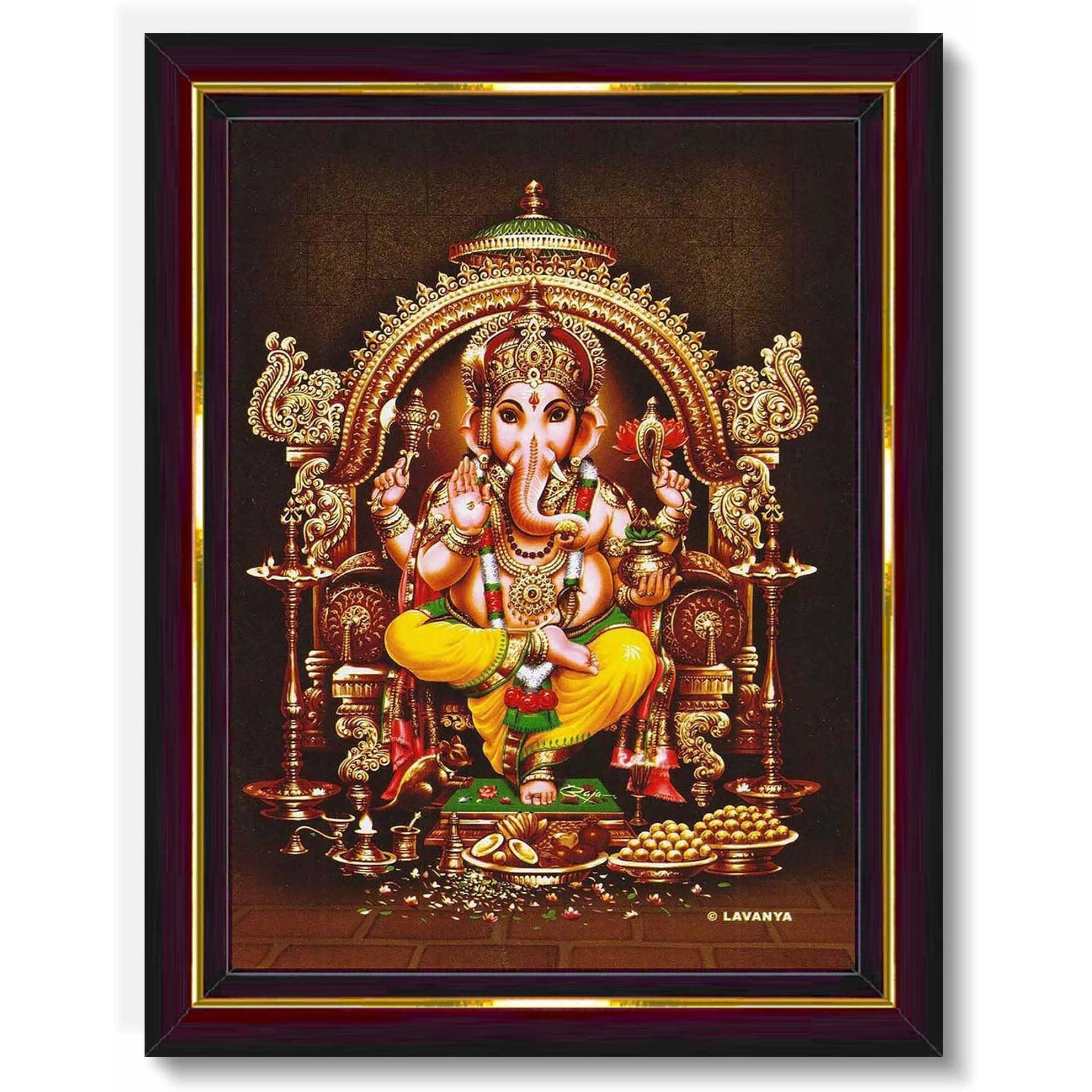 Pavan Photo Laminations Lord Ganesha Ganesh Ganpati Ganapathi Hanging Wall Painting Framed Home Decor (Wood,Matte,Brown,Small Size,6 X 8 Inch) B13S