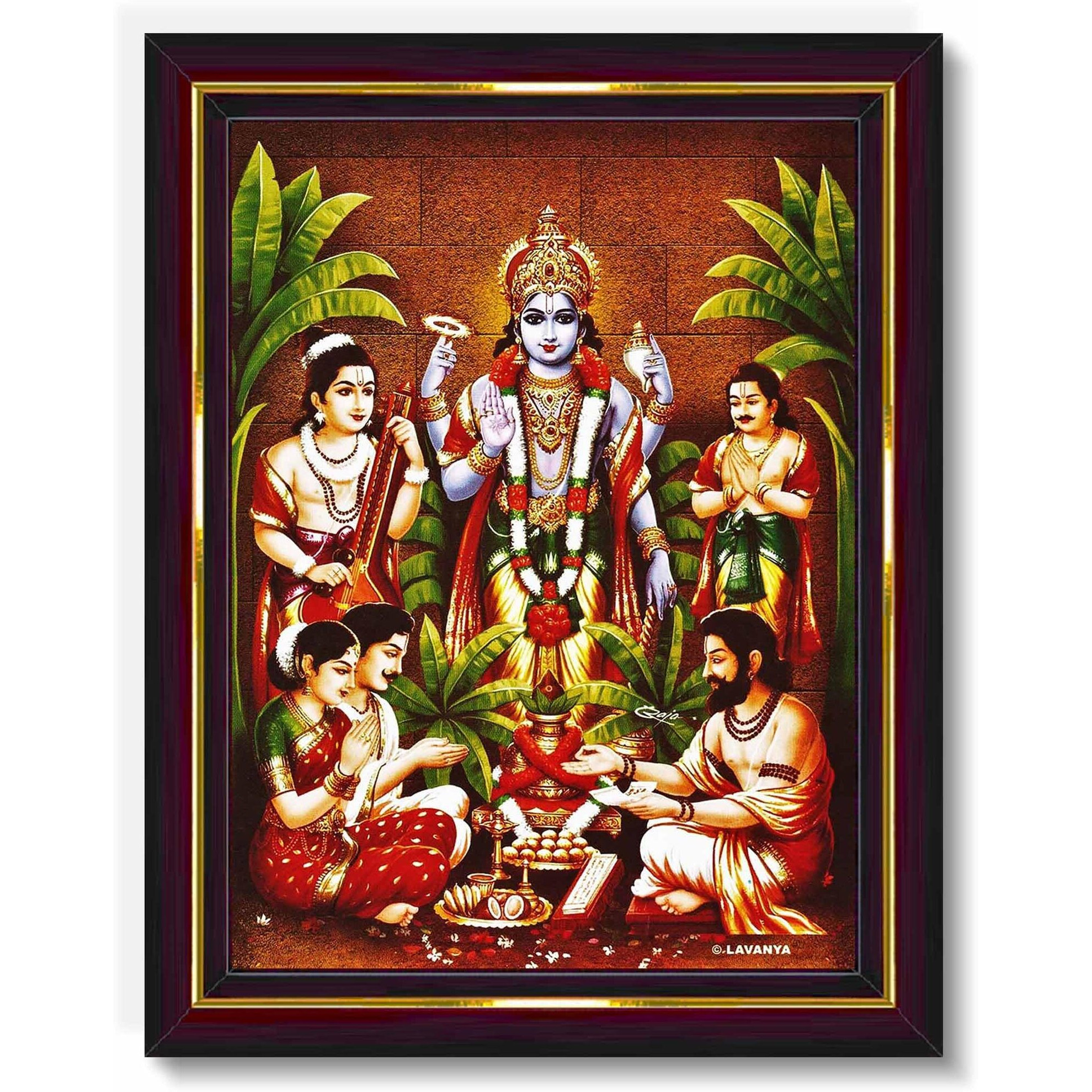 Pavan Photo Laminations Lord Satyanarayana Swamy Bhagwan Satyanarayan Wall Painting Framed Home Decor (Wood,Matte,Brown,Big Size,10 X 12 Inch) B619M