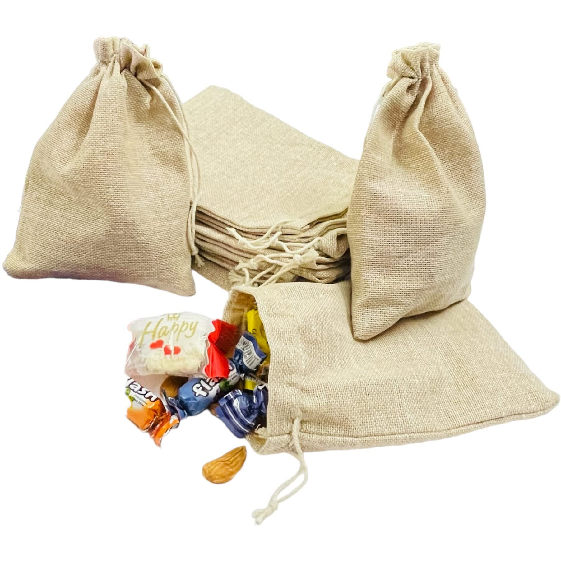 Krisah Cotton Jute Potli Gift Bags, Pack Of 25, For Jewellery, Chocolates, Cookies Packing (Beige, 5X7)