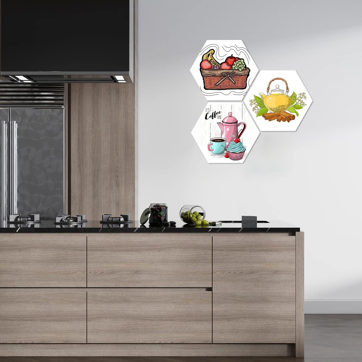 Livestream Kitchen Art Designer Decorative Wall Art For Restaurants | Kitchen Hotels Gift Decoration Beautiful Painting Hanging Items Set Of 3 Pieces Fine Self Adheshive Painting 17 Inch X 17 Inch