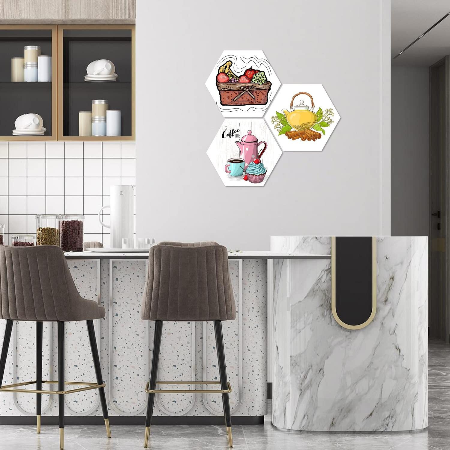 Livestream Kitchen Art Designer Decorative Wall Art For Restaurants | Kitchen Hotels Gift Decoration Beautiful Painting Hanging Items Set Of 3 Pieces Fine Self Adheshive Painting 17 Inch X 17 Inch