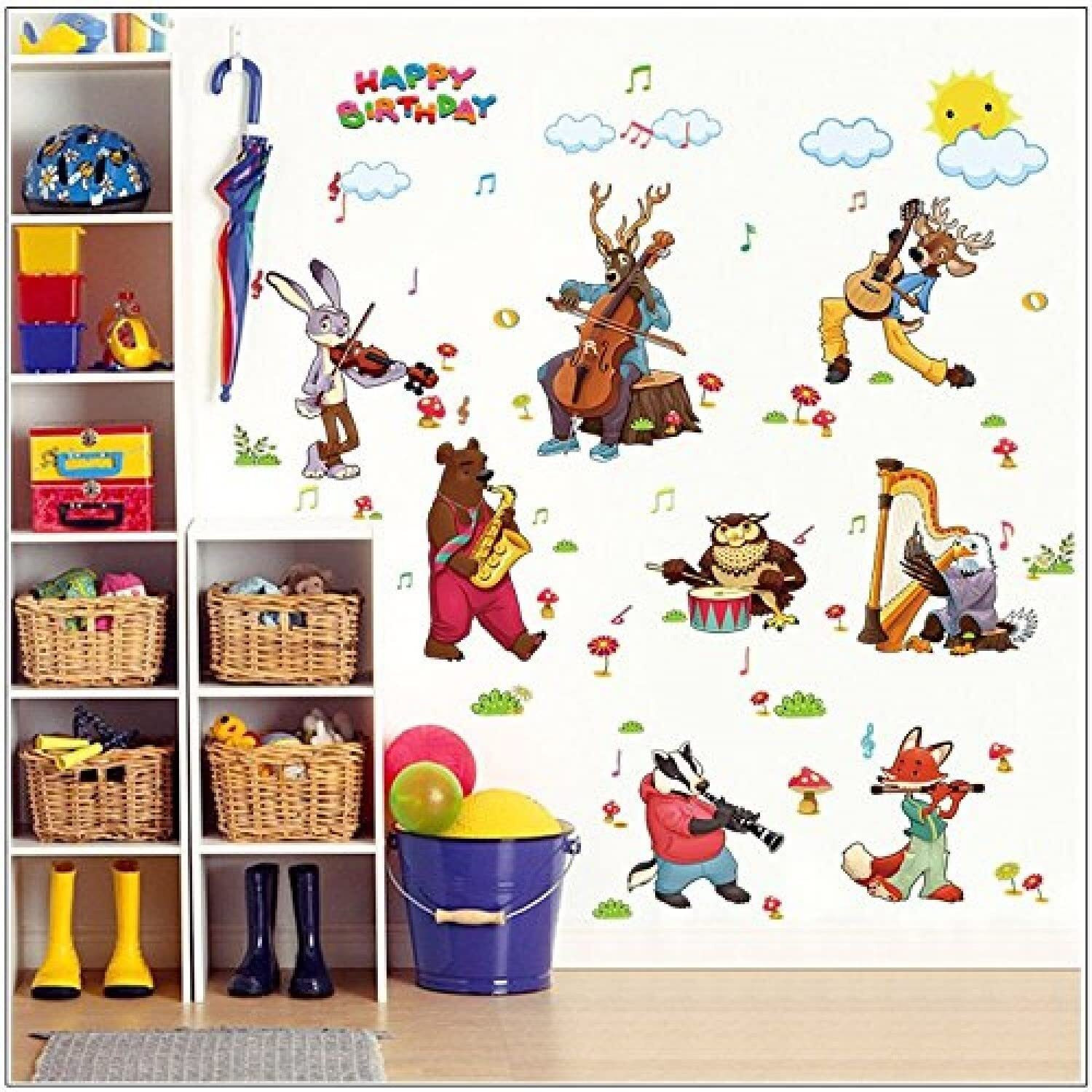 Jaamso Royals Multi Color Cartoon Animals Pvc Vinyl Self Adhesive Kids Room Decor Wall Stickers
