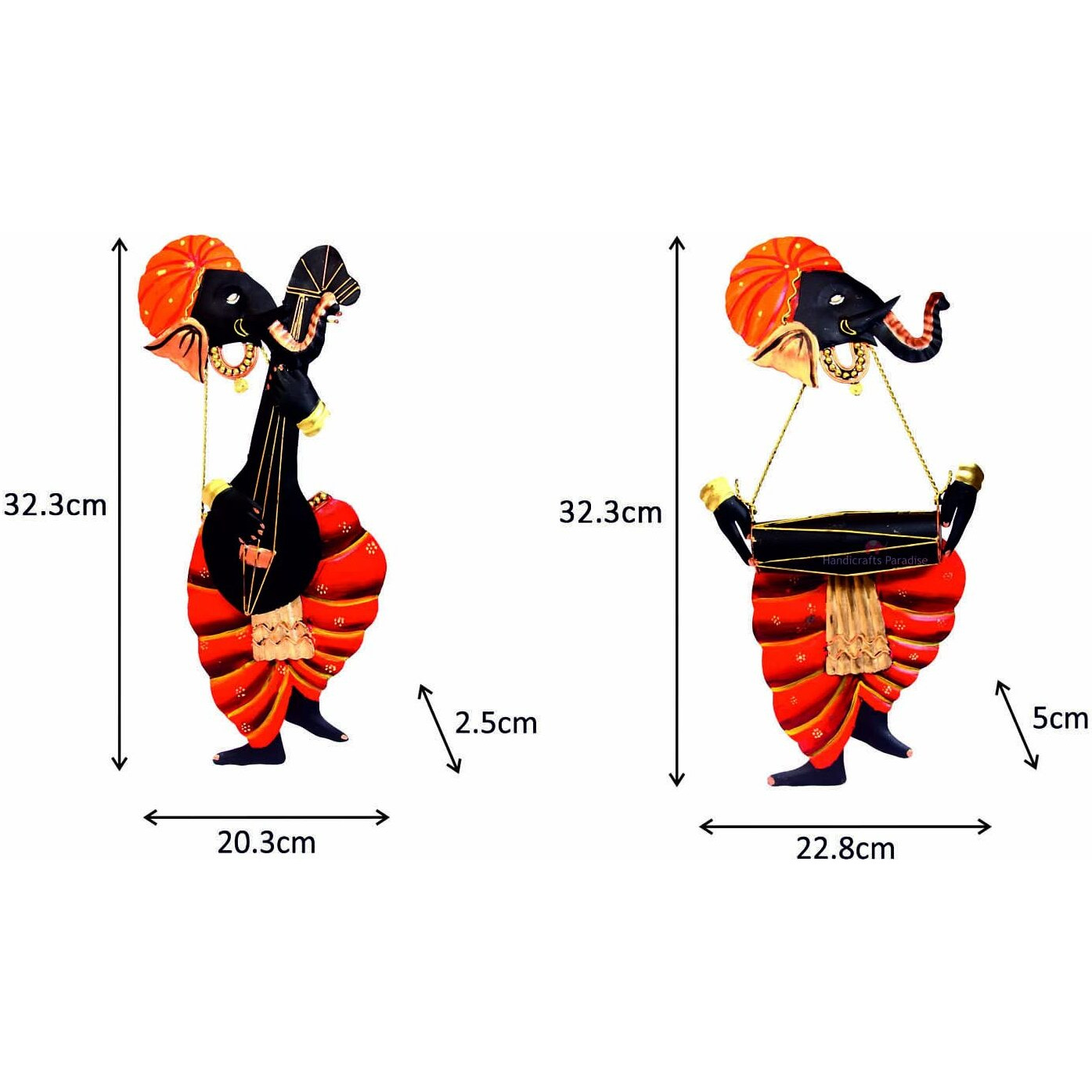 Handicrafts Paradise Iron Wall Decor Musician Ganesha, Set Of 2, 7 X 18 Inches
